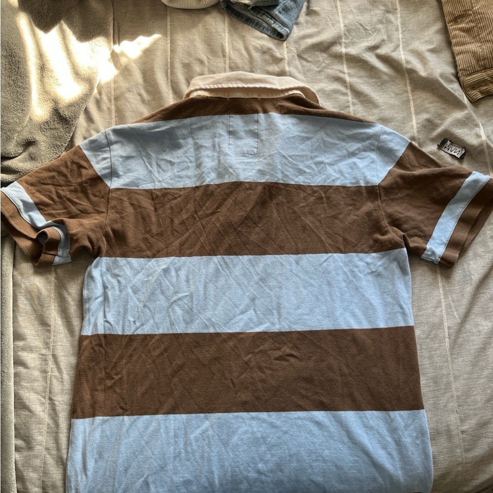 GAP Men's Polo with Brown and Blue Stripes